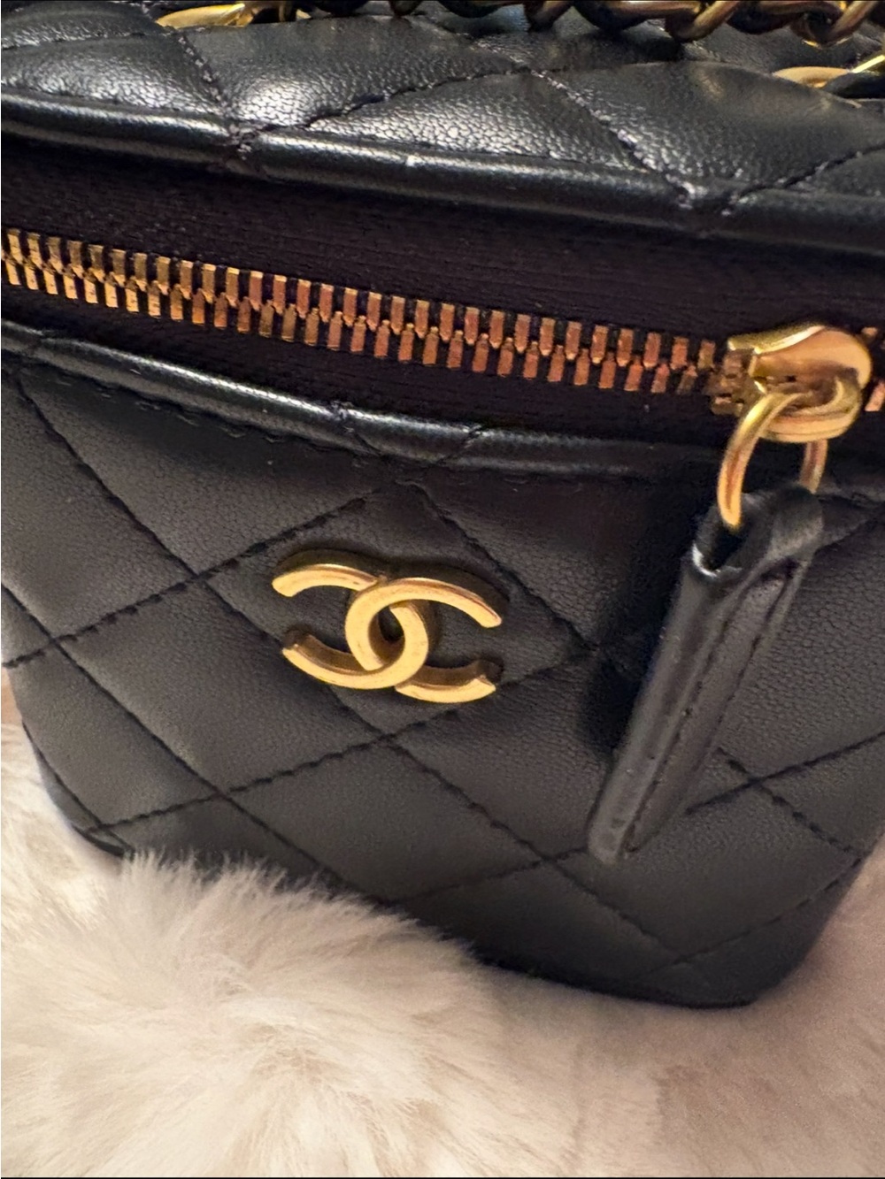 Black Quilted Mini Vanity Crossbody with Gold Hardware - Picture 3 of 6